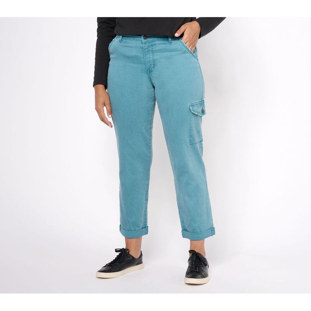Temp-tations Women's Petite Pants 28P Cargo Boyfriend Jeans AntiqueBlue A605523